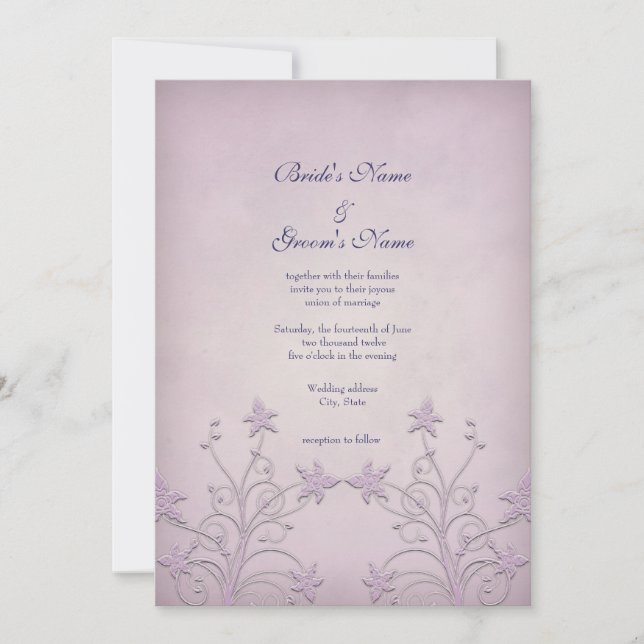 Purple Mist Floral Elegant Wedding Invitations (Front)