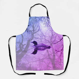 Purple Mist trees black and white loon on a lake Apron