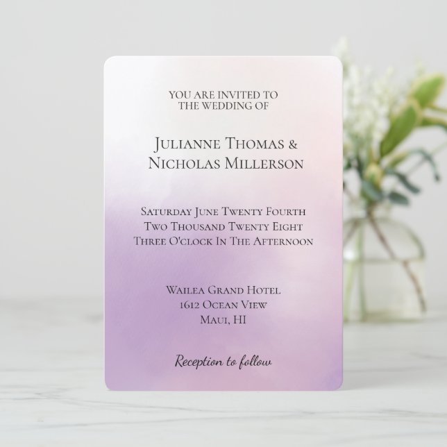 Purple Mist Wedding  Invitation (Standing Front)