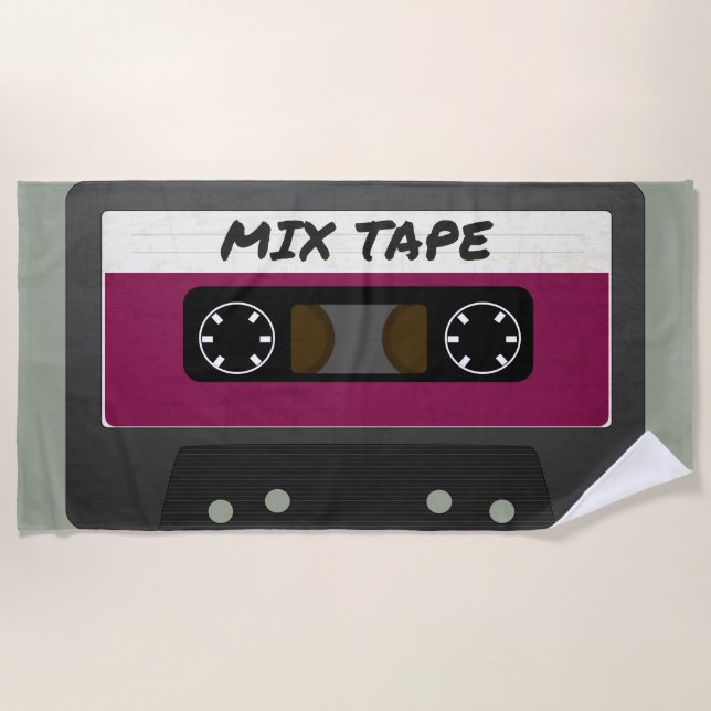 Purple Mix Tape - 80s And 90s Retro Inspired Gift Beach Towel (Front)
