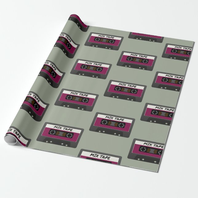 Purple Mix Tape - 80s And 90s Retro Inspired Gift Wrapping Paper (Unrolled)