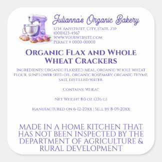 Purple Mixer Bread Bakery Pastry Chef Food Product Square Sticker