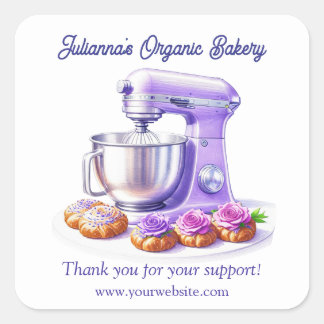 Purple Mixer Bread Bakery Pastry Chef Thank You Square Sticker