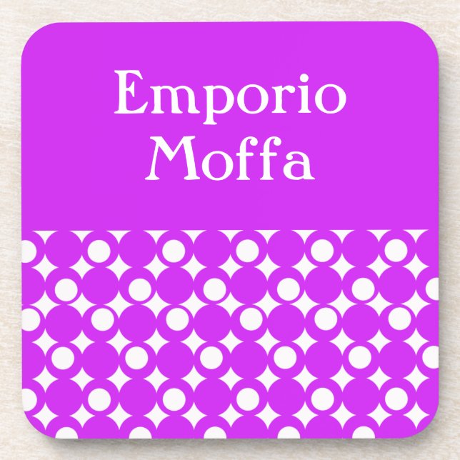 Purple Mod Ball Design @ Emporio Moffa with text Coaster (Front)