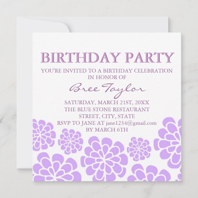 Purple Mod Flower Design Birthday Invitation (Front)