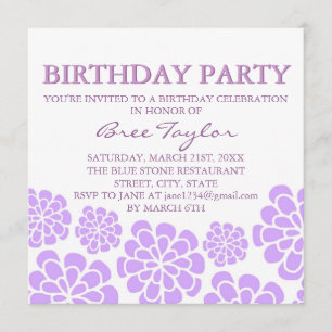 Purple Mod Flower Design Birthday Invitation