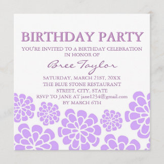Purple Mod Flower Design Birthday Invitation