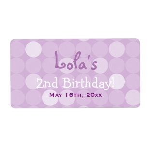 Purple Mod Polka Dot Birthday Water Bottle Labels