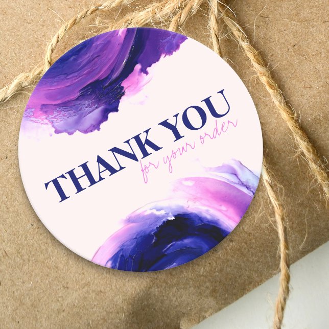 Purple Modern Abstract Small Business Thank You Classic Round Sticker (Creator Uploaded)