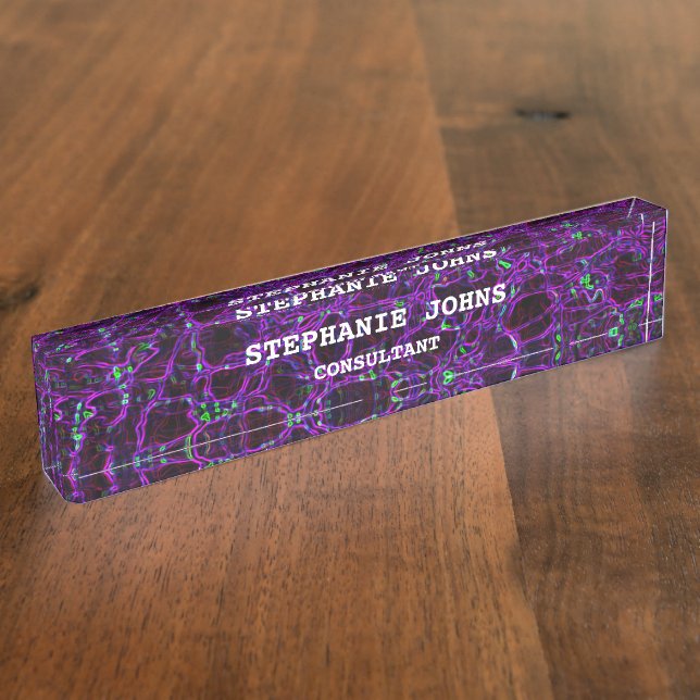 Purple Modern Art Abstract Monogram Name Template Nameplate (Side)