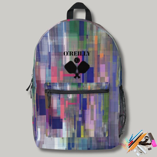 Purple Modern Art Monogram Pickleball Printed Backpack (Creator Uploaded)