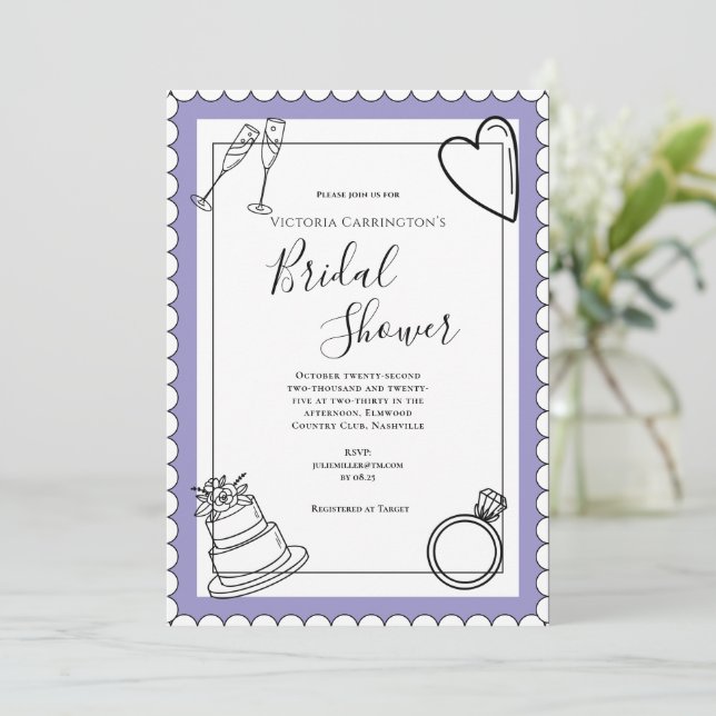 Purple Modern Bridal Shower Invitation (Standing Front)