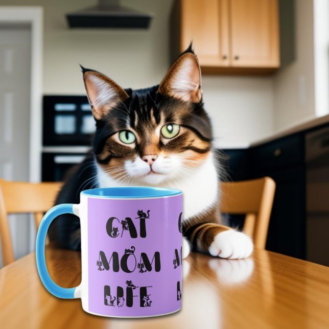 Purple Modern Cat Mum Life Cute Mother's Day  Mug (Creator Uploaded)