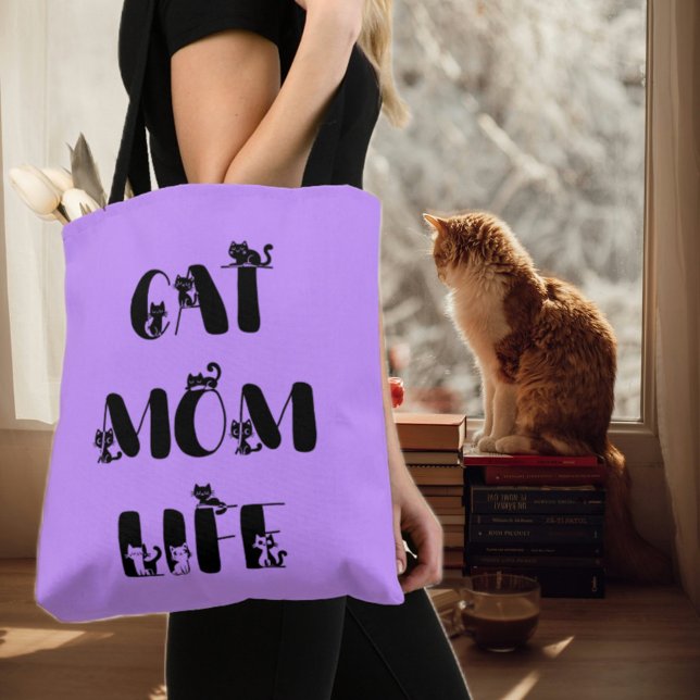 Purple Modern Cat Mum Life Cute Mother's Day  Tote Bag (Creator Uploaded)