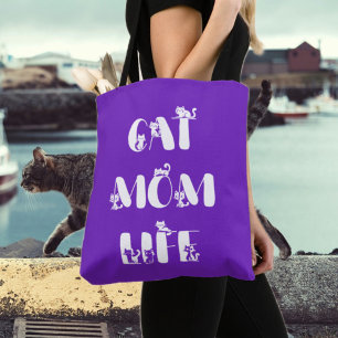 Purple Modern Cat Mum Life Cute Mother's Day  Tote Bag