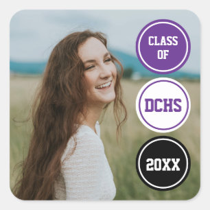 Purple Modern Circles Photo Graduation Square Sticker