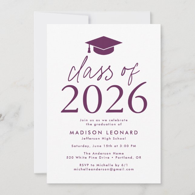 Purple | Modern Class of 2022 Graduation Party Invitation (Front)