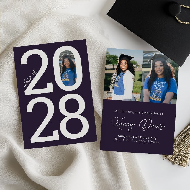 Purple Modern Class Year Of and Photo Graduation Announcement (Creator Uploaded)