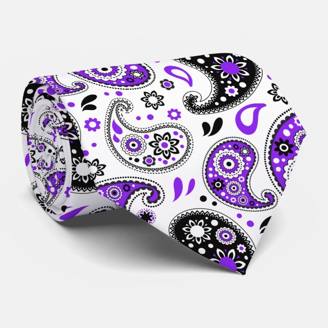 Purple Modern Country Western Bandana Paisley Tie (Rolled)