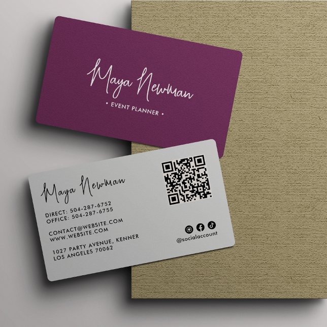 PURPLE Modern Elegant Minimal QR Code Creative Business Card (Creator Uploaded)