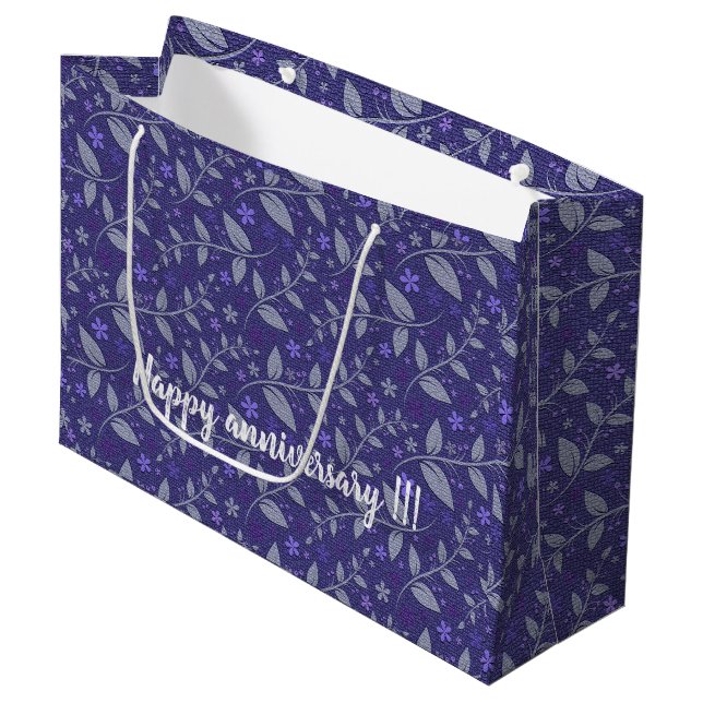 Purple Modern Elegant Popular Floral Large Gift Bag (Front Angled)
