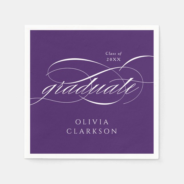 Purple Modern Elegant Script Graduation Party Napkin (Front)