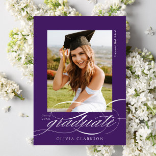 Purple Modern Elegant Script Photo Graduation Announcement
