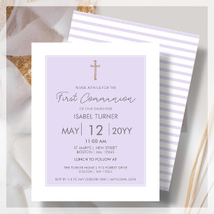 Purple   Modern First Communion Budget Invitation