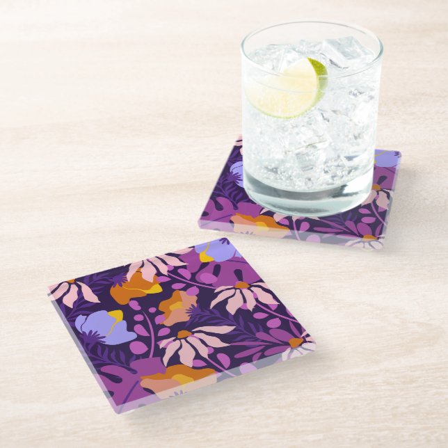 Purple Modern Floral Coaster (Angled)