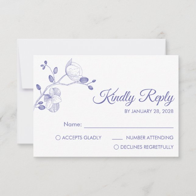 Purple modern floral elegant orchids minimalist RSVP card (Front)