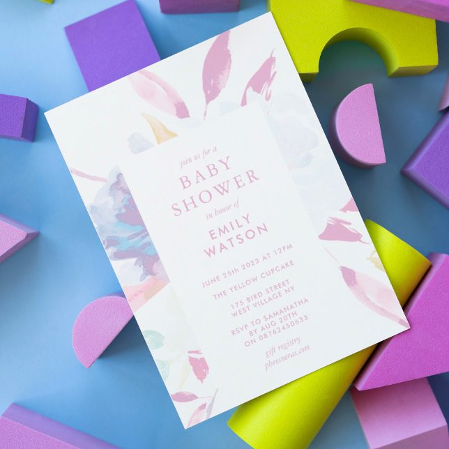 Purple Modern Floral Watercolor Baby Shower  Invitation (Creator Uploaded)