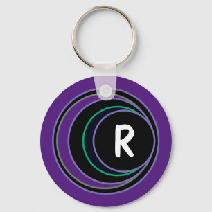 Purple Modern Geometric Abstract Monogram Initial Key Ring