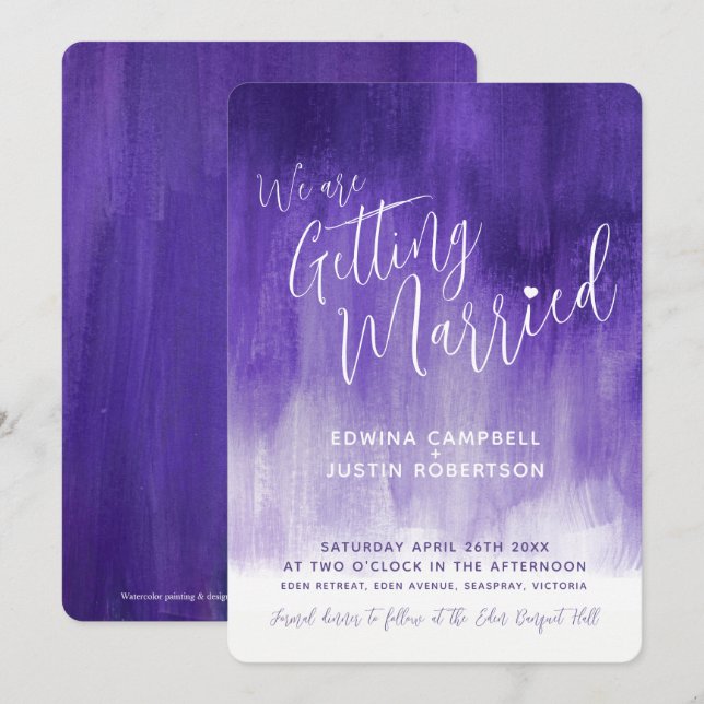 Purple modern graded art wedding invites (Front/Back)