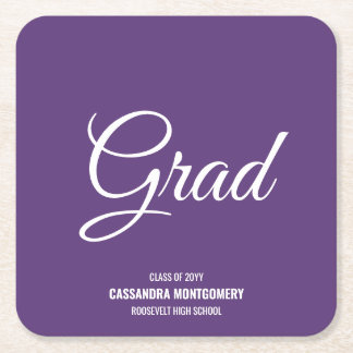 Purple Modern Graduation Party Square Paper Coaster