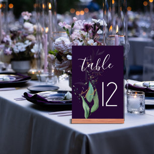 Purple Modern Greenery Wedding Table Number