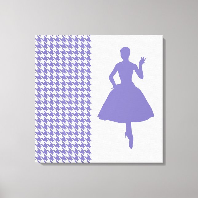 Purple Modern Houndstooth w/ fashion Silhouette Canvas Print (Front)