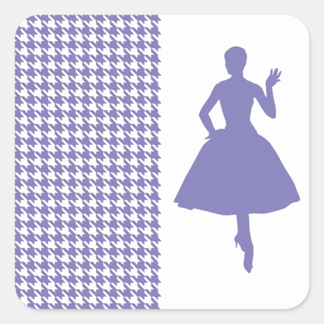 Purple Modern Houndstooth w/ Fashion Silhouette Square Sticker (Front)