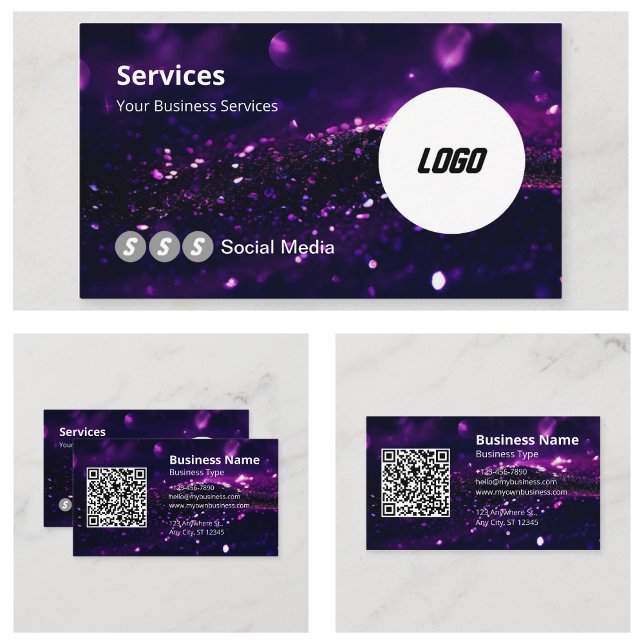 Purple Modern Logo Scannable QR Code Business Card (Purple Modern Logo Scannable QR Code Business Cards)