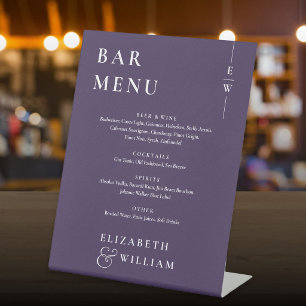 Purple Modern Minimalist Monogram Bar Menu Pedestal Sign