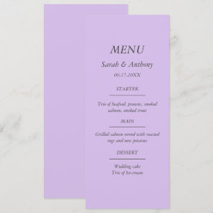 Purple Modern Minimalist Simple Wedding Food Menu