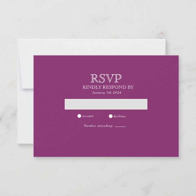Purple Modern Minimalist Wedding RSVP Card (Front)