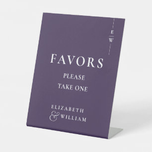 Purple Modern Monogram Favours Wedding Pedestal Sign