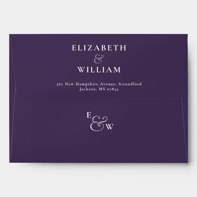 Purple Modern Monogram Return Address Envelope (Back (Top Flap))