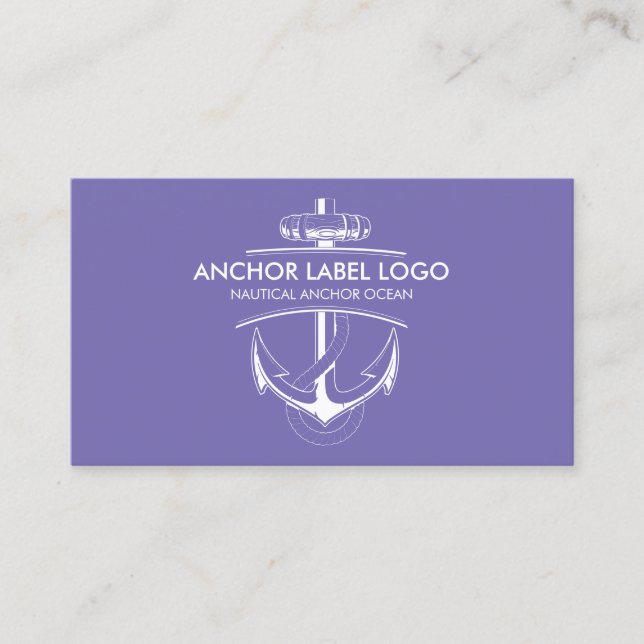 Purple Modern Nautical Anchor Business Card (Front)
