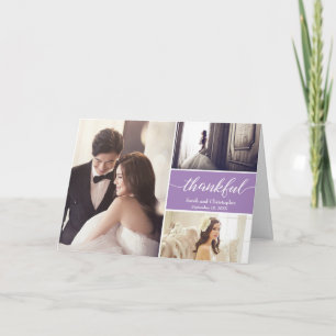 Purple modern Photo Collage Wedding Thank you Card