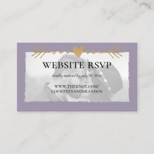 Purple Modern Photo Gold Heart Website RSVP Enclosure Card
