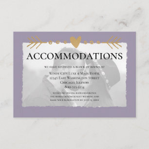 Purple Modern Photo Gold Hearts Accommodations Enclosure Card