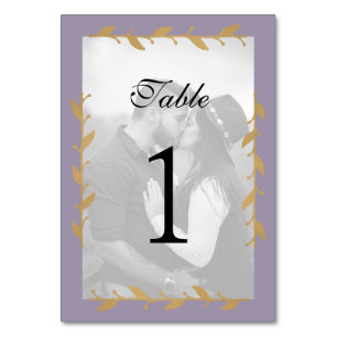 Purple Modern Photo Gold Leaves Table Number