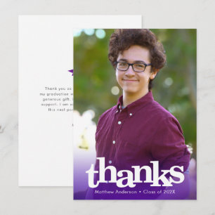 Purple modern photo graduation bold typography thank you card
