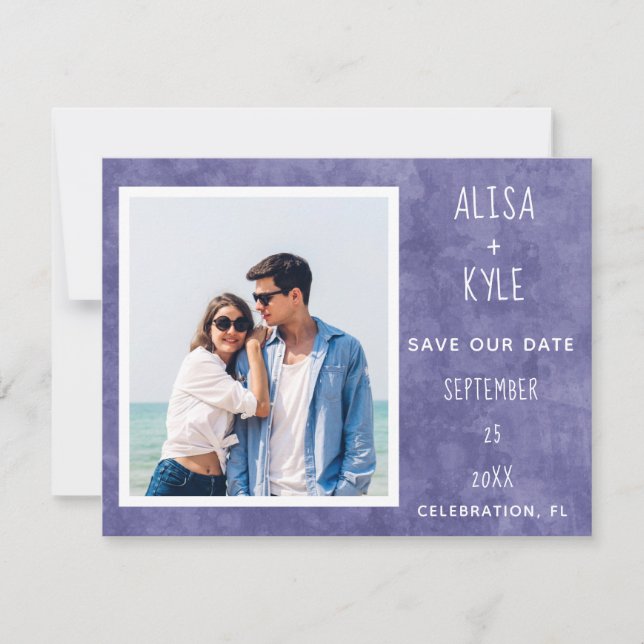 Purple Modern Photo Save the Date (Front)